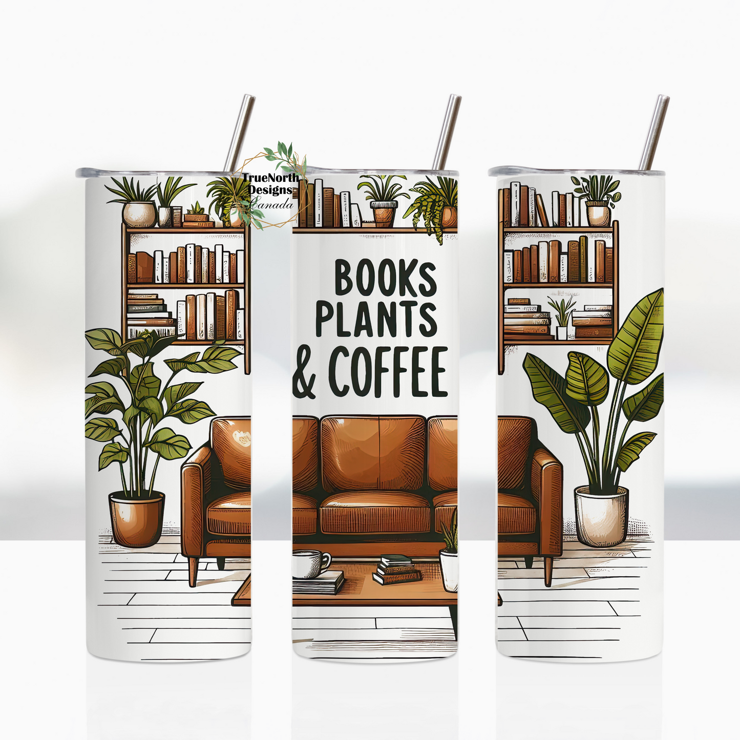 Books, Plants and Coffee Tumbler