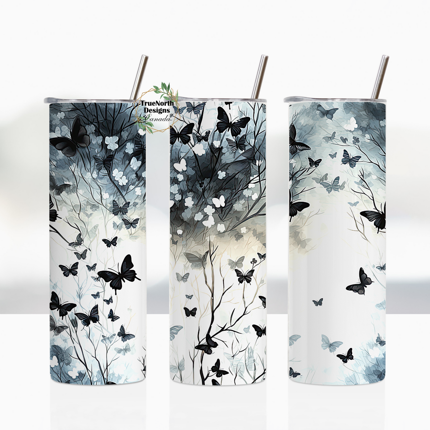 Navy Butterflies Design Tumbler