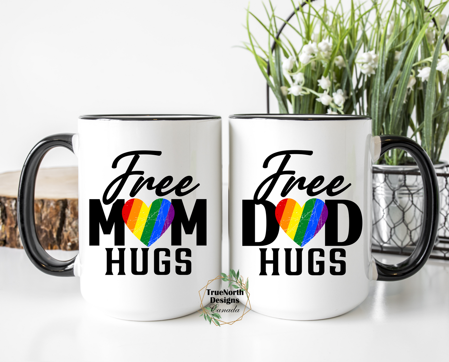 Free Mom, Dad Hugs Couples Mugs