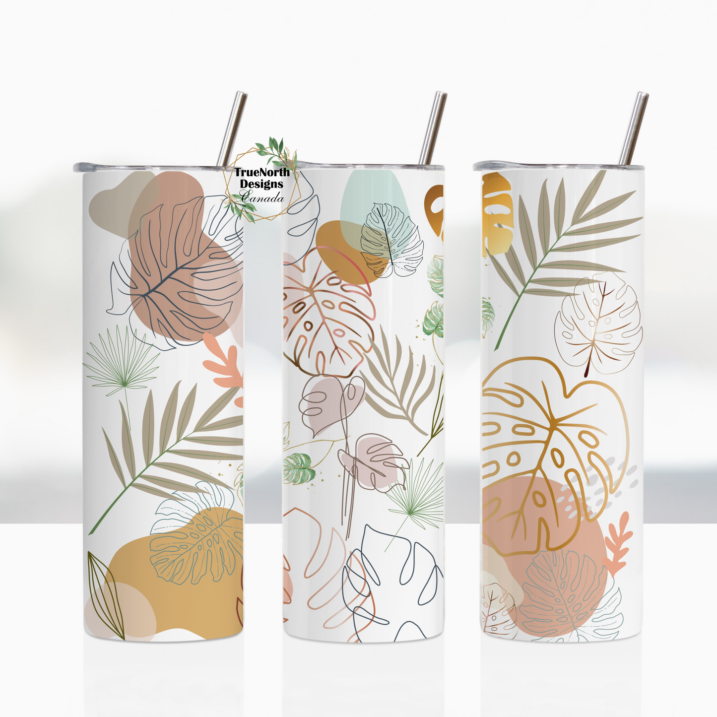 Boho Leaves Monstera Design Tumbler