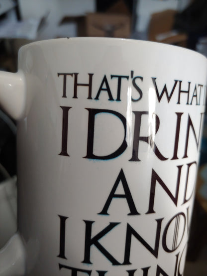 That's What I Do I Drink and Know Things (15oz white mug w/blue shadowing on design)