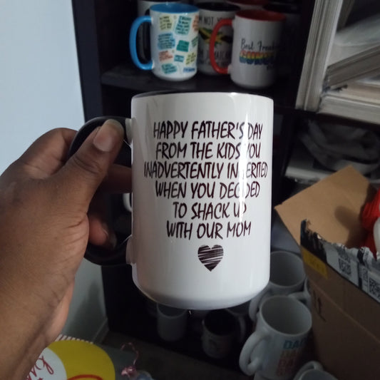 Inadvertently Inherited Step Dad Mug (15oz black inner/handle mug, display model)