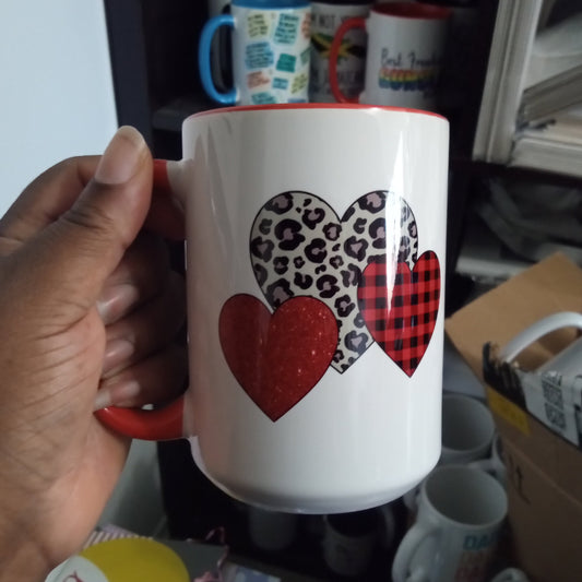 Plaid and Leopard Hearts Mug (15oz red inner/handle mug, display model)