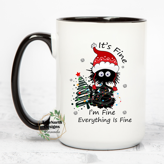 I'm Fine, It's Fine, Everything Is Fine Frazzled Cat Christmas Mug