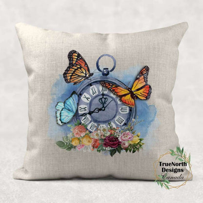 Butterfly w/Timer Watch Floral Design Pillow TNDCanada
