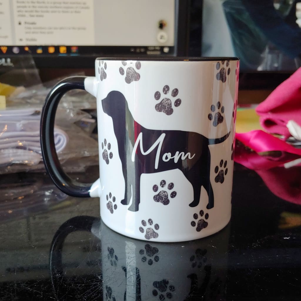 Dog Mom w/Wraparound Paws (11oz black inner/handle mug w/design on one side) TNDCanada