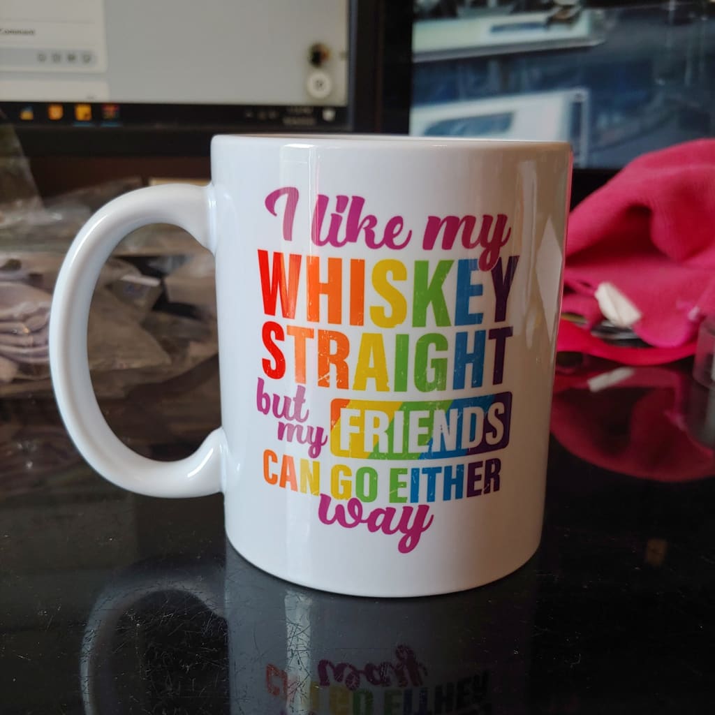 I like my whisky straight but my friends can go either way (11oz white mug, display model) TNDCanada