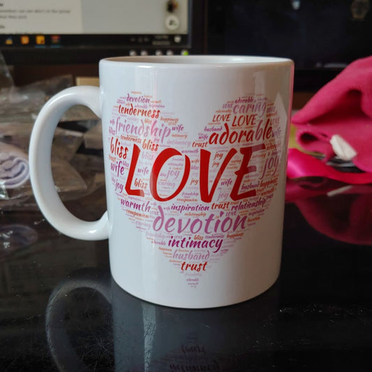 Wordart / Love (11oz white mug w/design on one side) TNDCanada